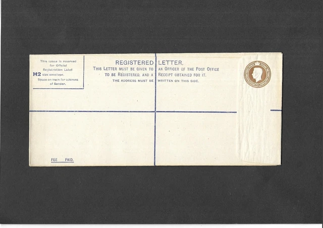 GB Postal Stationery 1940 KGVI 51/2d brown Registered Envelope size H2 H&B RP52