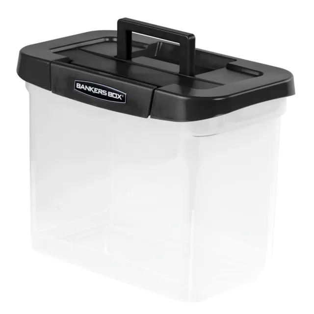Bankers Box Clear Plastic Portable File Box with Black Lid, 1 Pack