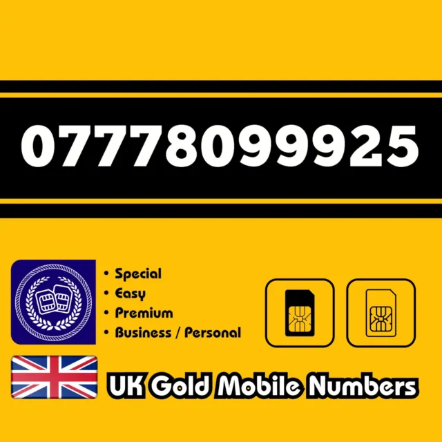 Gold Mobile Number Easy VIP Business Special Memorable UK O2 EE Voda 3 SIM Card