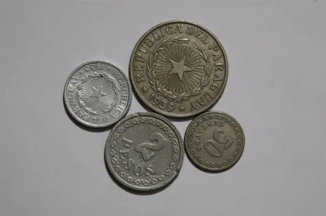 🧭 🇵🇾 Paraguay 4 Old Coins Lot Since 1925 B53 #180 Yk23