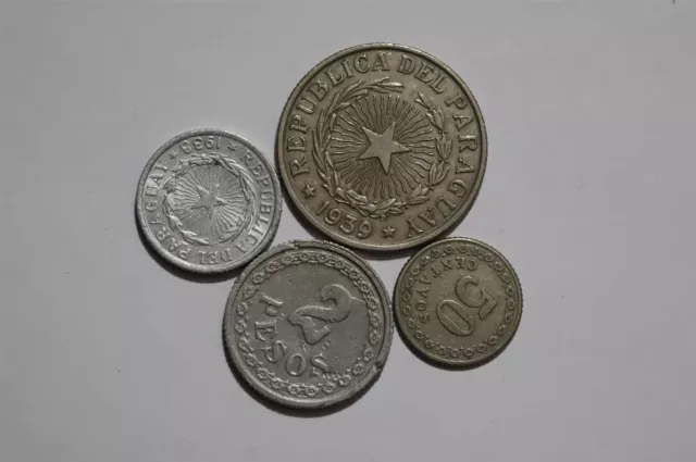 🧭 🇵🇾 Paraguay 4 Old Coins Lot Since 1925 B53 #180 Yk23