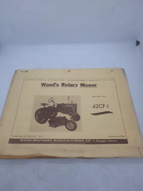 Woods 42CF-1Rotary Mower  Owner's Operator's Manual & Parts List