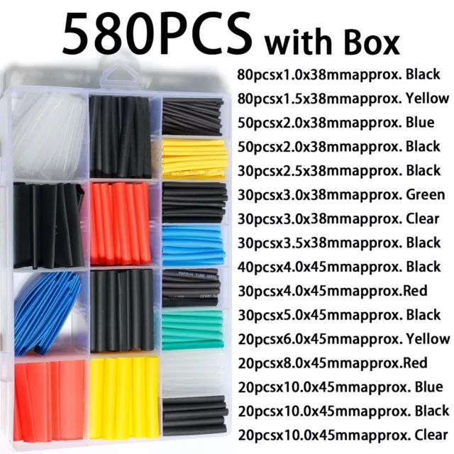 580 pcs Heat Shrink Tubing Tube Assortment Wire Cable Insulation Sleeving Kit 2