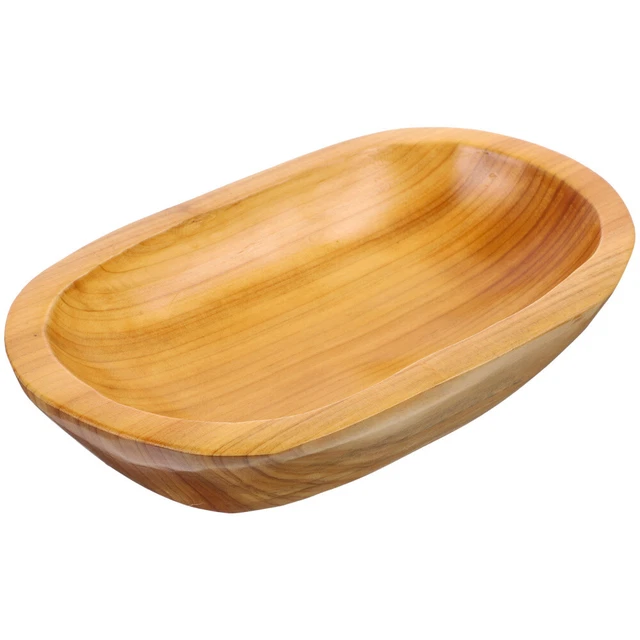 Piatto di frutta decorativo rustico spesso di forma ovale intagliato piatto di legno