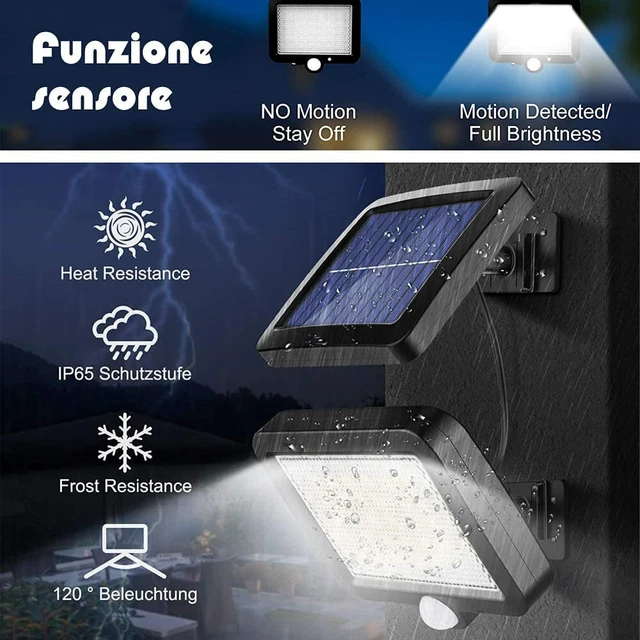 Luce Solare Esterna LED Con 2 Sensori Movimento - 296 LED, 3500LM, 7000K, 3 Modalità, Telecomando, IP65 - Foto 11