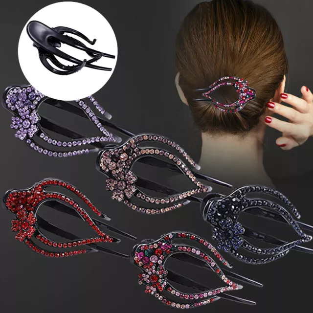 Women Shiny Rhinestone Flower Duckbill Hair Claws Clip Elegant Hairpin Barrettes