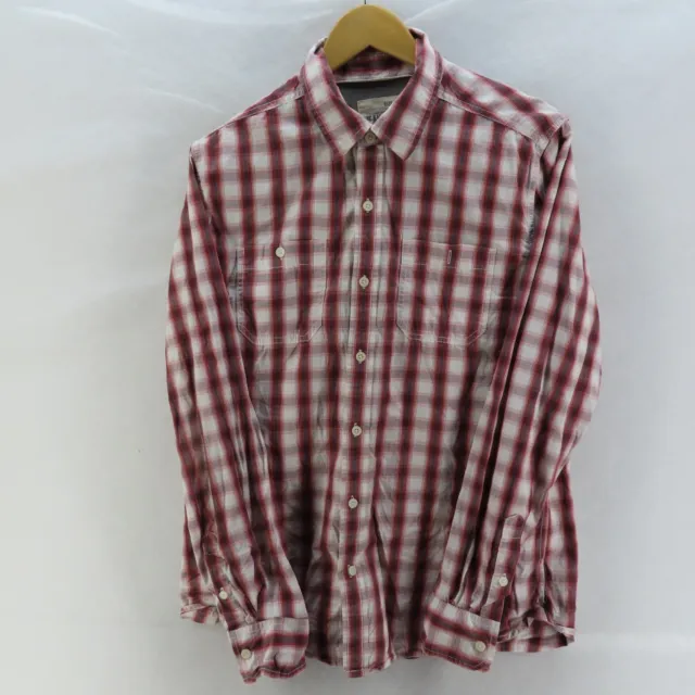 Jeanswest Shirt Mens Adult Size Medium Red White Long Sleeve Button Up Casual