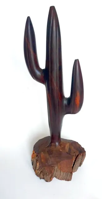 Vintage MCM ironwood cactus wood carving statue figurine jewelry display 15"