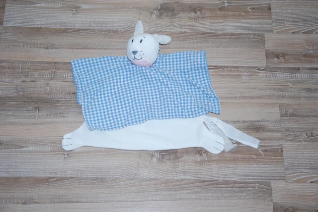 doudou Lapin Ikea plat tissu vichy carreaux bleu et blanc foulard rose