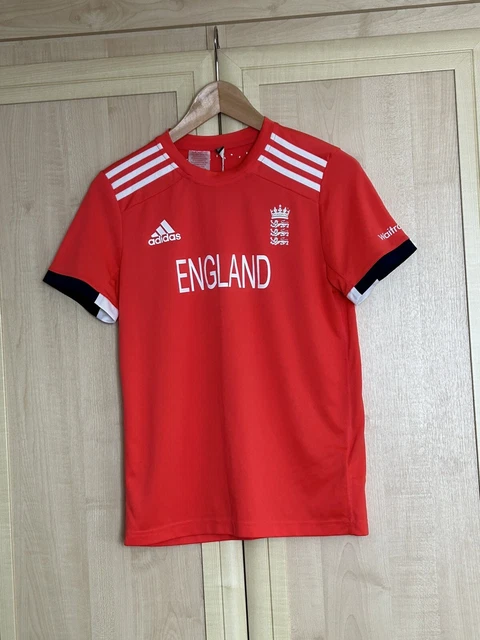 ADIDAS ENGLAND CRICKET Shirt Size kids 7 8 Waitrose White Orange ODI 21.25 PicClick UK