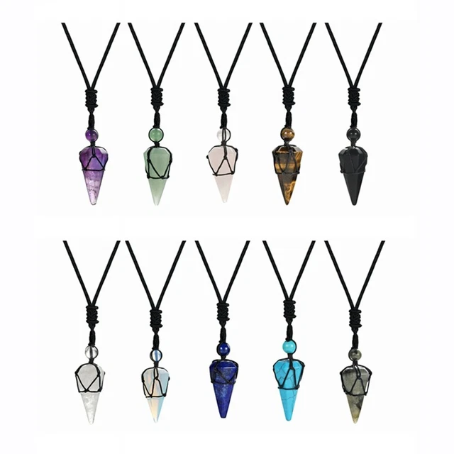 Natural stone Reiki Chakra Pendant Healing Crystal Pendulum Necklace Adjustable