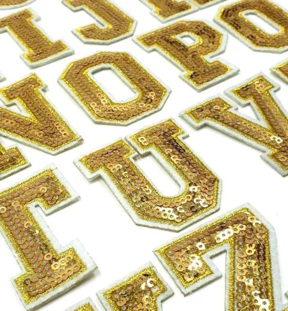 Gold Buchstabe Pailletten Aufnäher Patches Aufbügeln/Nähen Kleidung Alphabet Stickerei 2