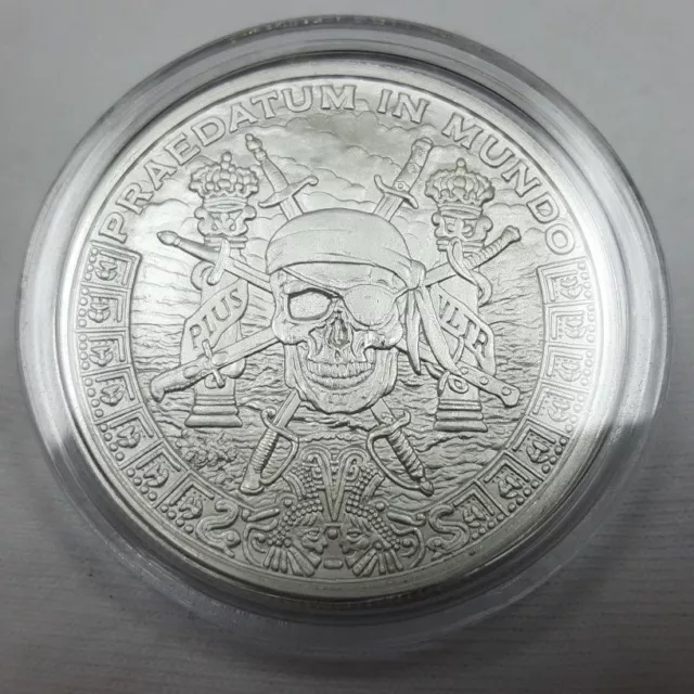 1oz Silver Shield Pieces of Eight .999 Fine Silver Round Pirate Skull Coin