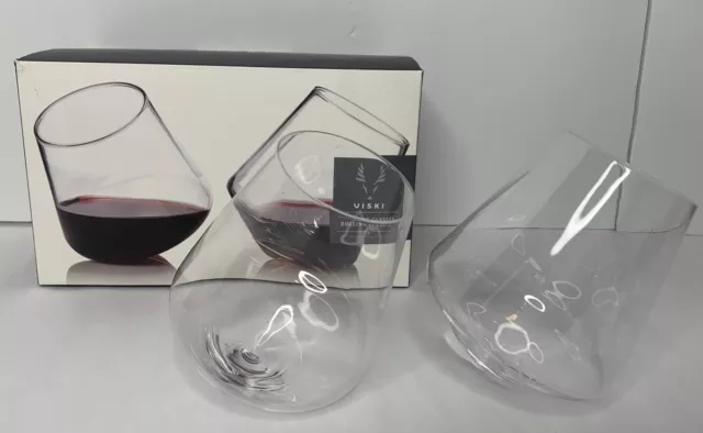 Viski Rolling Crystal Wine Glasses Roly Poly Tumblers Set of 2 - New - Open Box