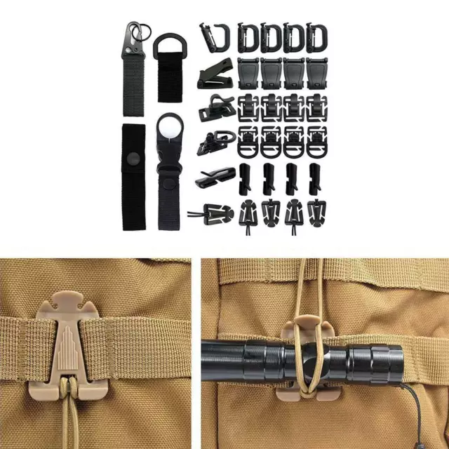 34 Pièces Molle Attachments pour Gilet  Sangle Porte-clés D-Ring