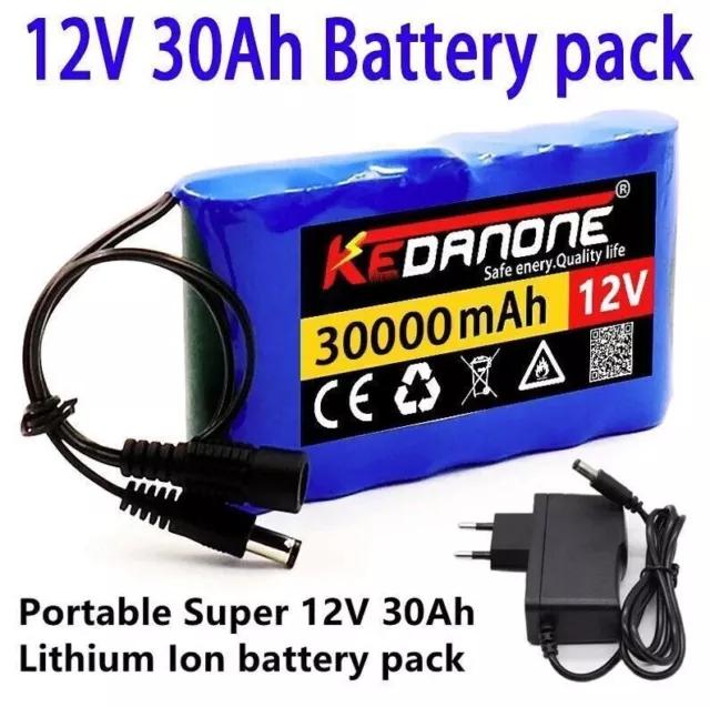 12v 30Ah Portable Rechargeable Li-ion Battery Pack+Charger For CCTV Cam Monitor