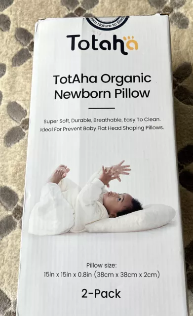 Totaha Organic Newborn Pillow 2 PC 15”x15”x0.8” Super Soft Easy To Clean NWB