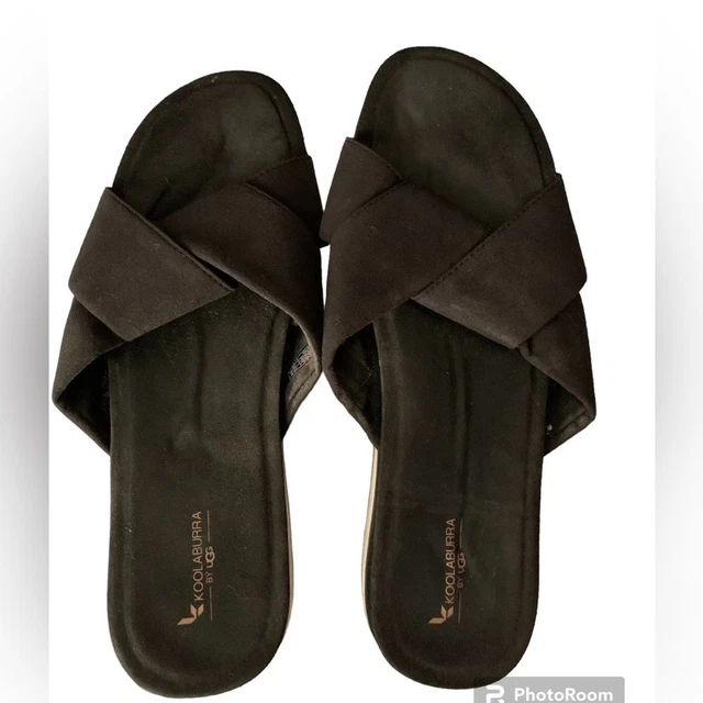 Koolaburra by UGG Women's Slides Platform Sandals SZ 11 Memory Foam Black Suede
