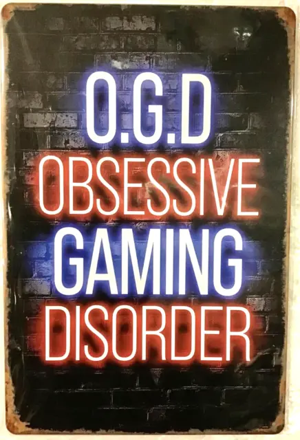 TIN SIGN new 8x12 Obsessive Gaming disorder video games gamer teen man cave C17