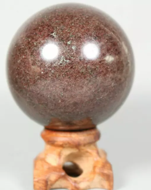 312g Natural Almandine Wine Red Garnet Sphere Crystal Ball w/ Rosewood Stand
