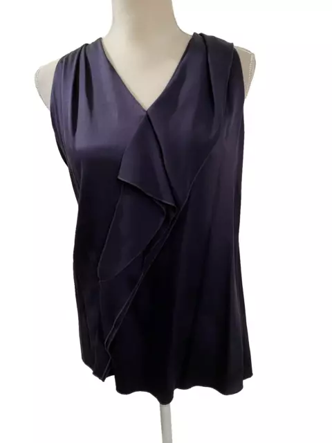 VINCE Womens 100% Silk Sleeveless Cami V-Neck Dark Purple Shirt Top Ruffle Small