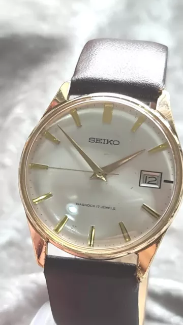 Mens Vintage SEIKO 17 Jewel Diashock 6602-1990 Gold Plated Mechanical Wristwatch