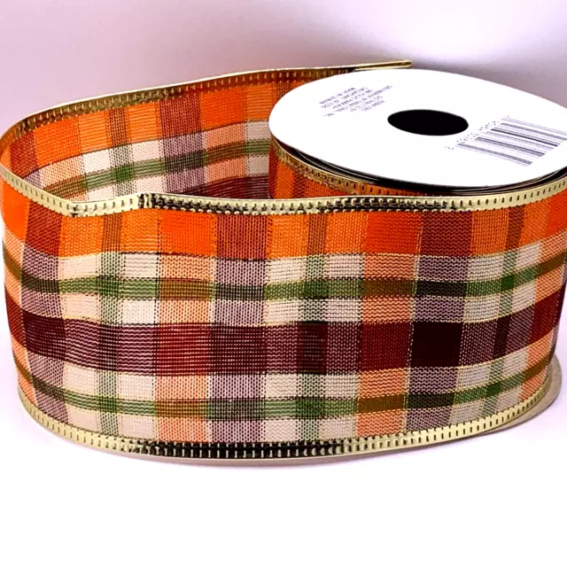 Fall/Thanksgiving Plaid w/Hint of Glitter Wire Edged Ribbon 2.5"X3 Yds New