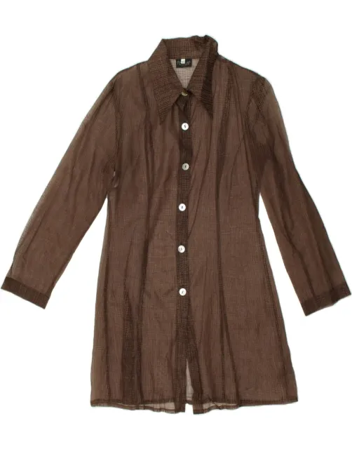 VINTAGE Womens Longline Shirt Blouse IT 42 Medium Brown Check Polyester AS92