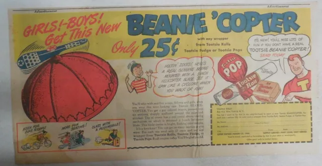 Tootsie Rolls Ad: Captain Tootsie by CC Beck Beanie Copter 1948 7.5 x 15 inches