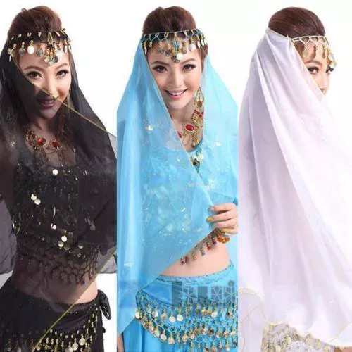 AU NEW Belly Dance Coin Face Veil Dancing Head Scarf Shawl Headpiece coins Veil