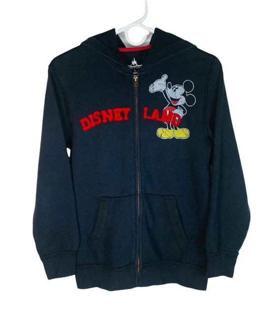 Disneyland Black Patch Jacket Youth Kids Size Large Hoodie Full Zip Mickey Mouse