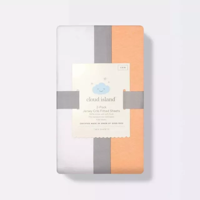 Fitted Jersey Crib Sheet - Cloud Island™ Unicorn and Solid Apricot - 2pk 3