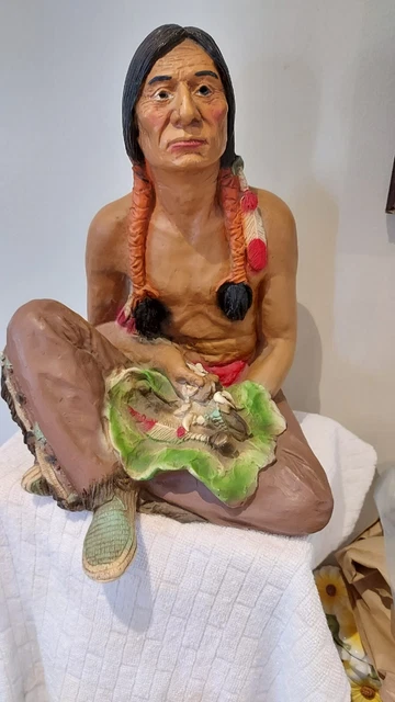 1985 Universal Statuary Corp 423 Native American Sitting Sculpture 11.5" X 9"