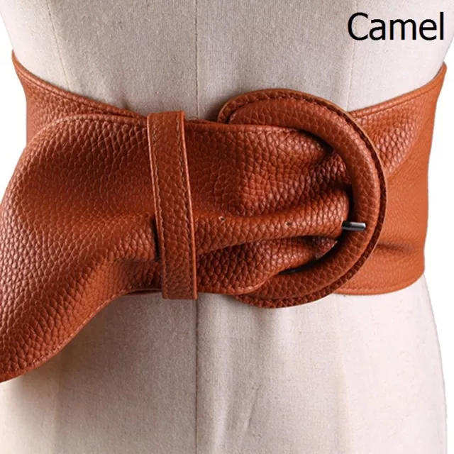 Lady Faux Leather Waist Belt Pin Buckle Solid Wide Waistband Fashion Accessories 4