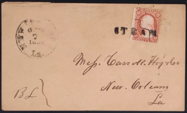 Mayfairstamps US 1858 New Orleans Steam Oct 7 Straight Line Cover aah_98015