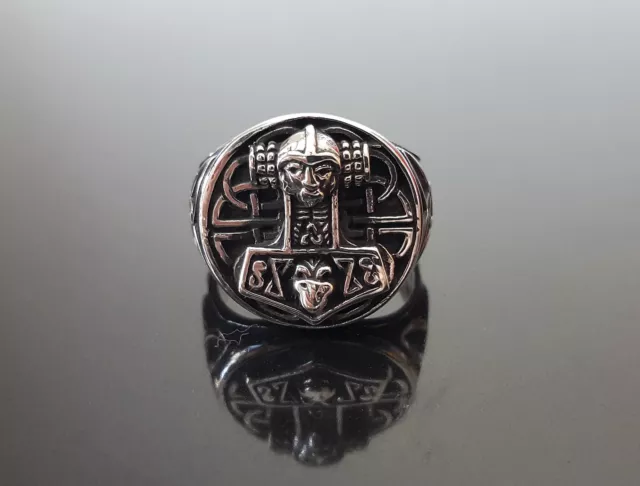 925 Sterling Silver Ring Thor's Hammer Mjolnir Viking Scandinavian Celtic Amulet