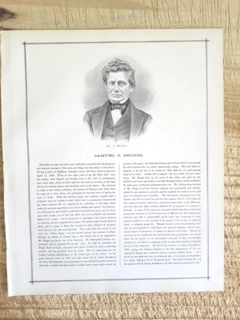 COL SAMUEL S BRIGGS,WAYNE COUNTY,NY.VTG 1887 13.7" x 11.5 BIO ART PRINT*