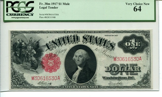 FR 38M 1917 $1 Mule Legal Tender Note 64 Very Choice NEW