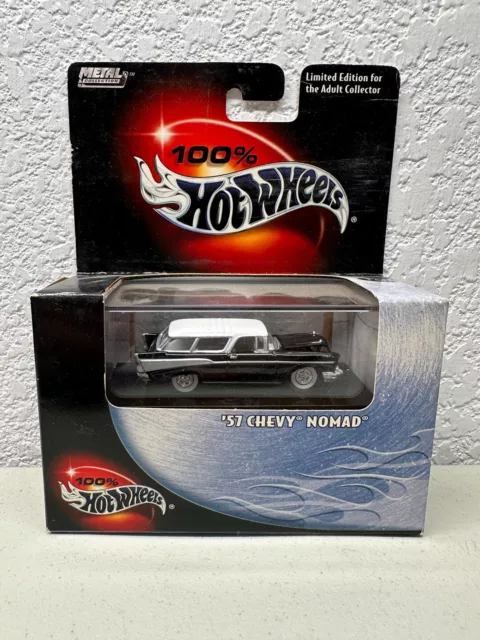 2000 Hot Wheels 100% 57 Chevy Nomad in black. Creased Card