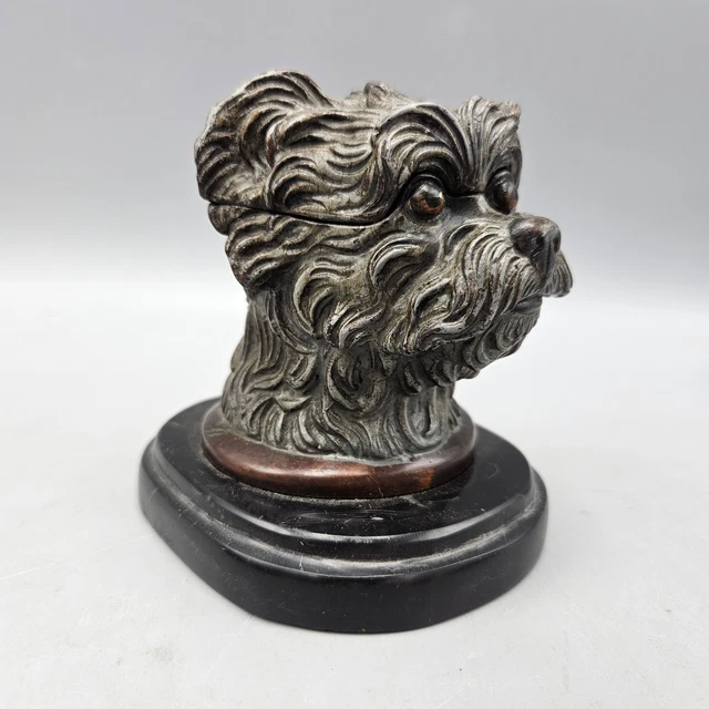 19th Century Austrian Cold Painted Bronze Terrier Dog Head Inkwell