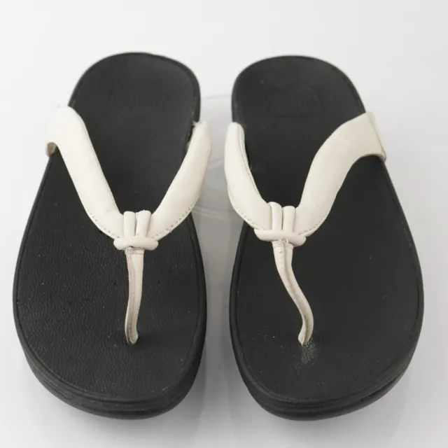 Fitflop Women's Swirl Sandal Size 6 Thong Flip Flop Platfrom Slide White Leather 3