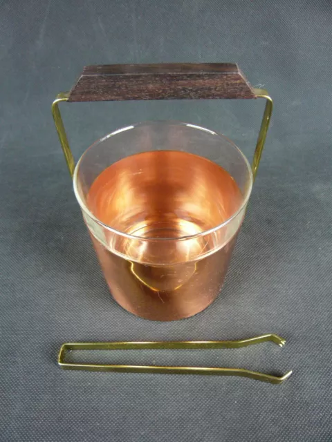 EISKÜBEL EISEIMER EISWÜRFELBEHÄLTER KUPFER GLAS MESSING TEAK DANISH 50er / 60er 2