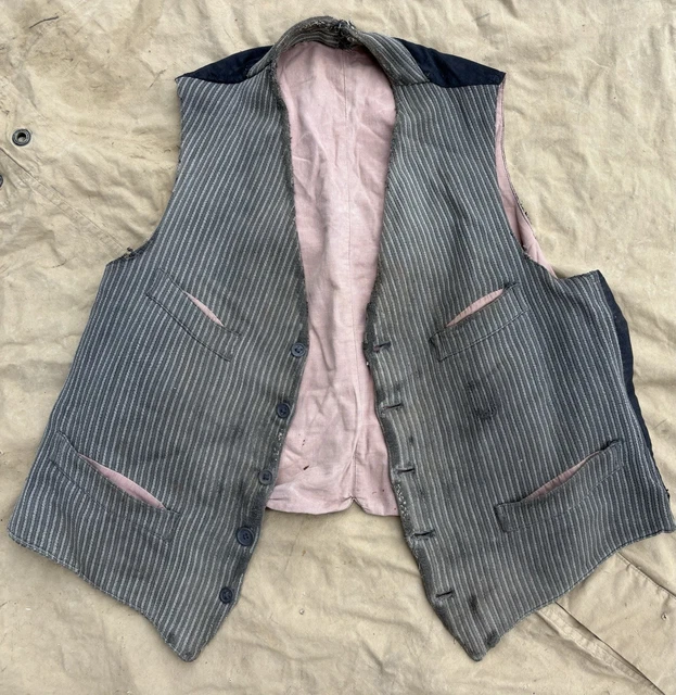 ANCIEN GILET DE paysan a cote moleskine noir martingale rayures 1930 Blaude EUR 129,00 - FR