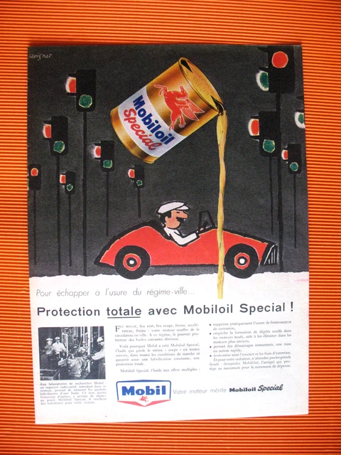 Mobile Press Advertisement Engine Oil Protection Illustration Savignac Ad 1958