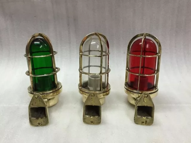 Antique Vintage Style Old Marine Ship Solid Brass Swan / Wall Light 3 Pcs