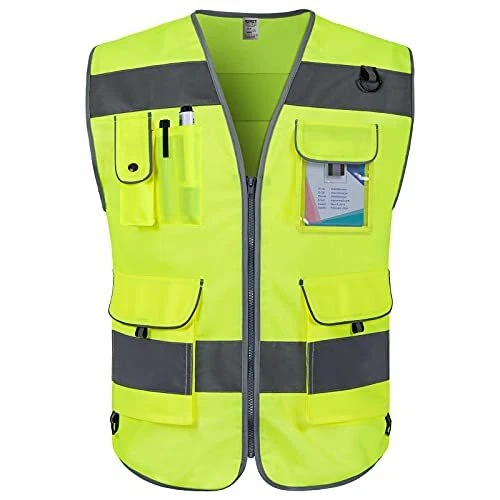 High Visibility Vest 9 Pockets Reflective Safety Work Vest for Men Women, Hi