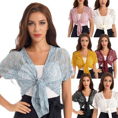 Womens Ladies Open Front Shrug Tie Up Knitted Bolero Cropped Short Cardigan Top