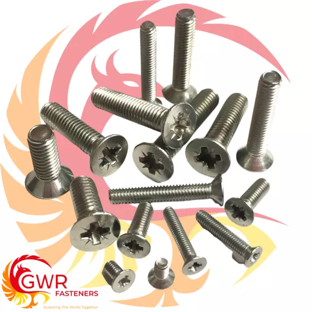 M6 (6mmØ) POZI COUNTERSUNK MACHINE SCREWS A2 STAINLESS POZIDRIVE CSK BOLTS GWR