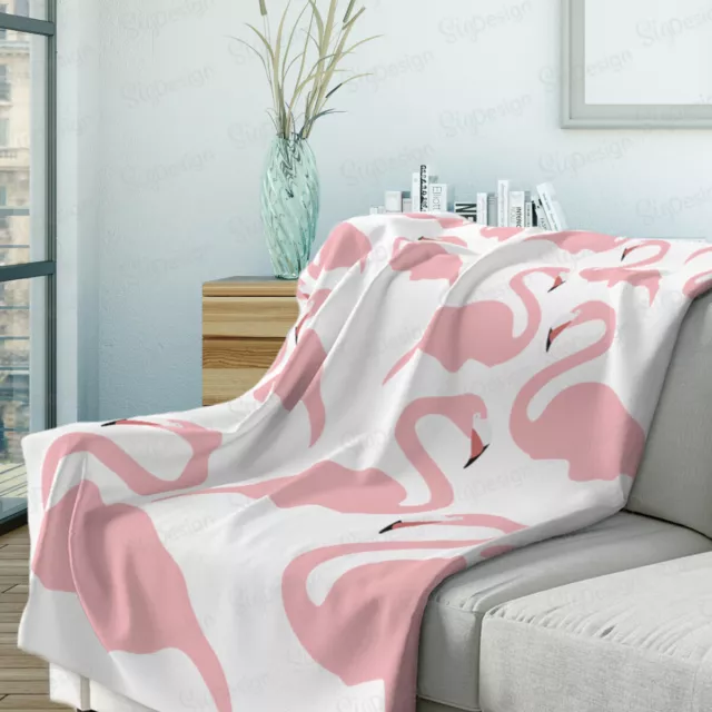 Pink White Flamingo Blanket, Sherpa or Minky Throw Blanket - 2 sizes