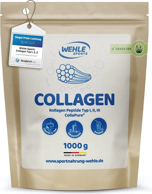 Collagen Pulver 1 KG - Bioaktives Kollagen Hydrolysat Peptide, Eiweiß-Pulver Ges